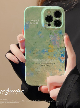 woods夏日花朵苹果16/17Promax菲林壳适用于iphone14/15pro/12油画手机壳防摔xs硬/软壳全包