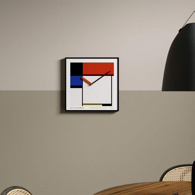 woods蒙德里安艺术时钟红白蓝挂钟装饰摆件家居挂件时尚创意