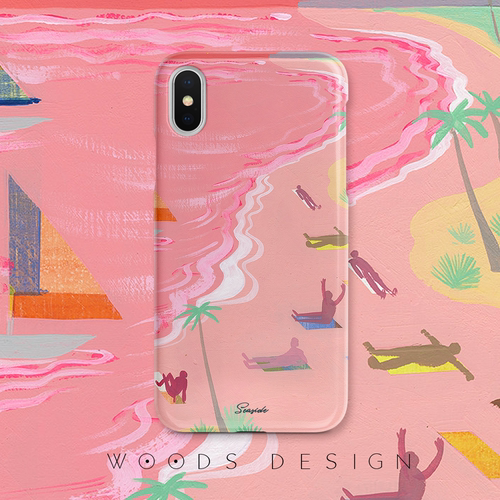 woods原创惬意粉色沙滩iphone18Promax/15/苹果16proMAX/iPhone17油画磨砂手机壳全包软壳硅胶