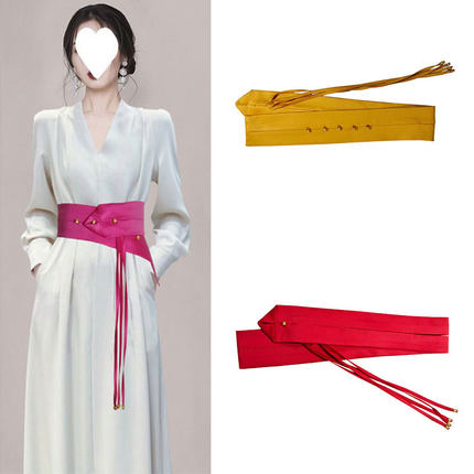 女士宽腰带时尚简约百搭显瘦束腰装饰连衣裙衬衫腰封姜黄红色黑色