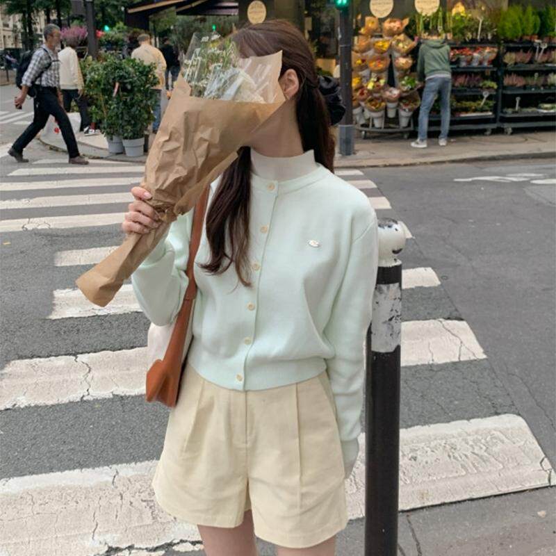 现货柔软圆领纯色针织衫含羊绒