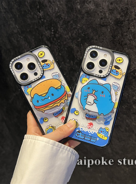 爱珀客 可爱吃货汉堡变装capoo猫猫虫支架适用于iPhone15苹果17promax手机壳13/14透明磁吸保护套16pro全包女