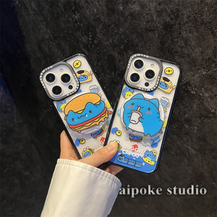 爱珀客 可爱吃货汉堡变装capoo猫猫虫支架适用于iPhone15苹果17promax手机壳13/14透明磁吸保护套16pro全包女