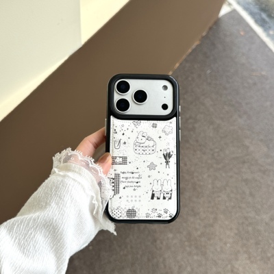 鼓包贴皮黑色星星米菲兔适用苹果14promax手机壳13新款iphone17promax可爱卡通女16pro软壳防摔15pro保护套