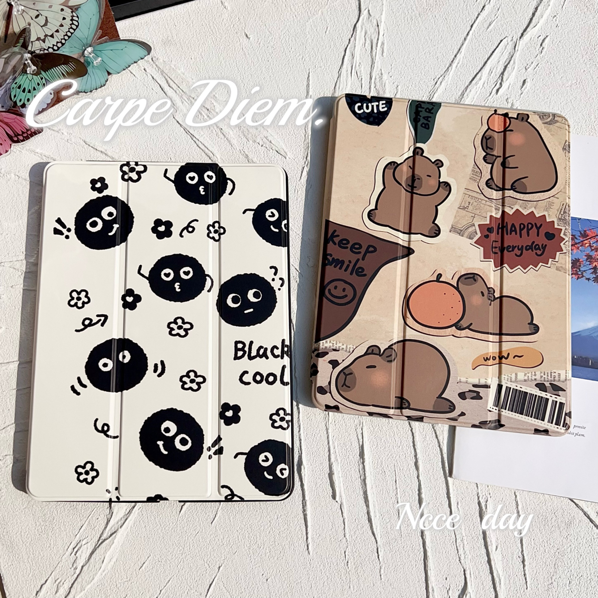 小煤球和卡皮巴拉三折笔槽款三折黑边iPad适用iPad Pro 2021版(11英寸)平板保护套女款少女心ipad mini6 iPad,3C数码配件,平板电脑保护套/壳,淘宝优惠券,粉丝福利购,淘宝优惠卷