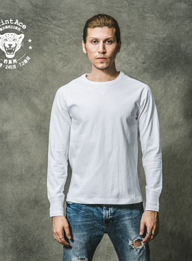 PrintAceVintage咔叽复古重磅全棉无缝桶织圆领补强长袖T恤6125