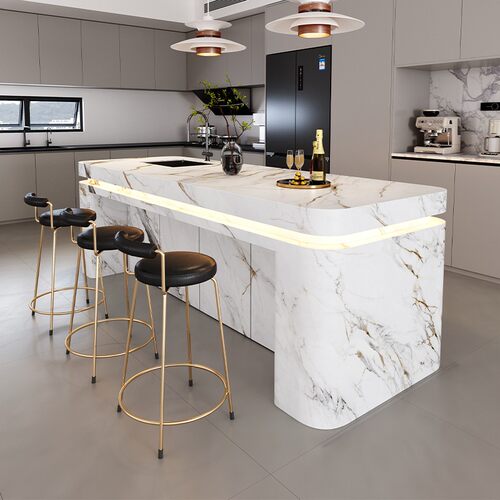 岩板西厨吧台岛台餐桌一体圆弧形定制带水槽多功能高级家用倒导台