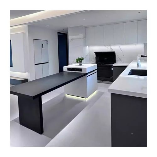 岩板伸缩岛台餐桌一体家用开放式厨房大小户型倒台新款黑白可定制