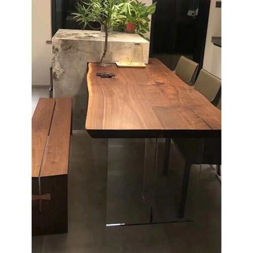 原木实木岩板中岛台餐桌一体家用多功能可伸缩高端成品定制吧台