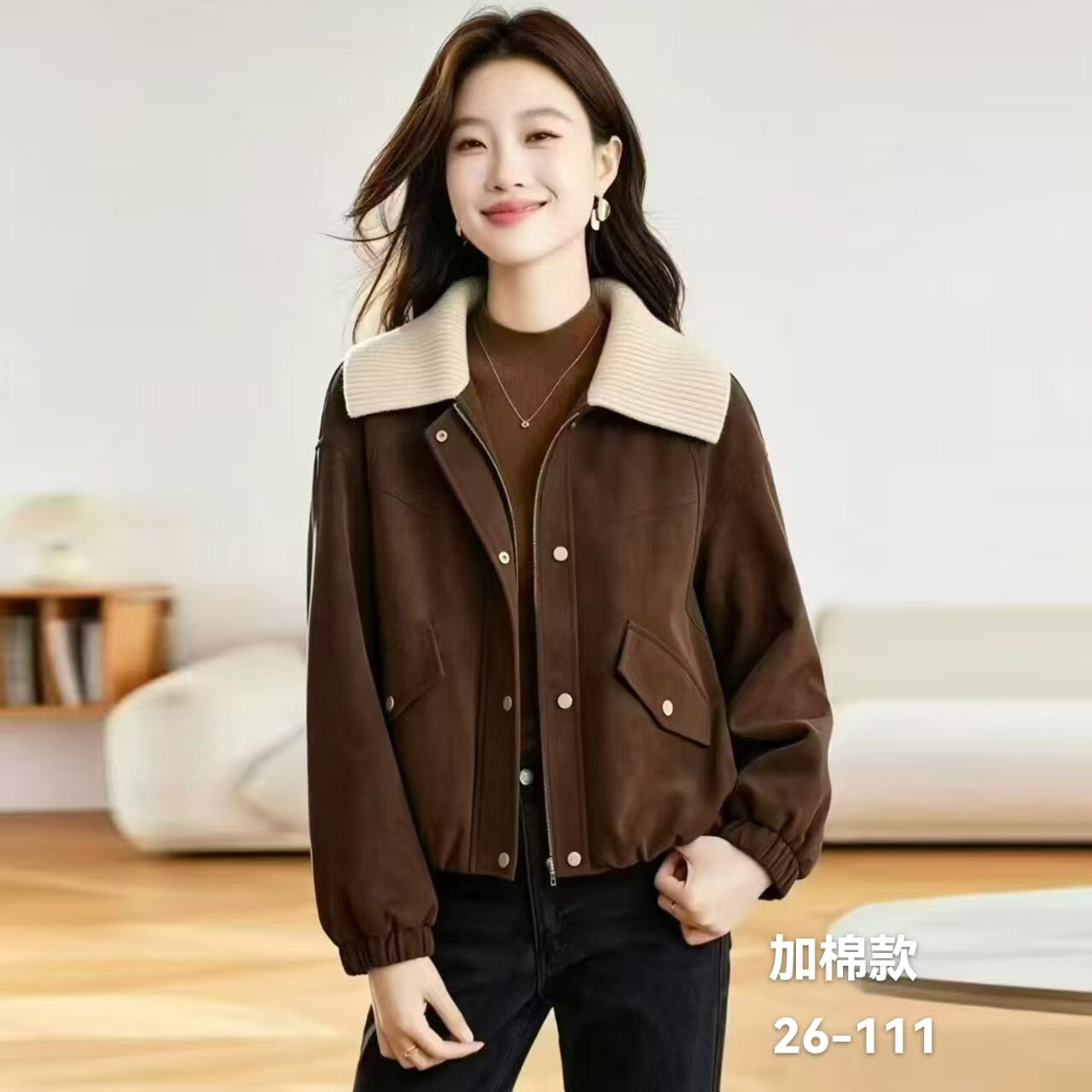 2026秋冬新品短款棉服外套女翻领