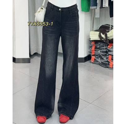 胖mm高弹黑色牛仔长裤加肥加大