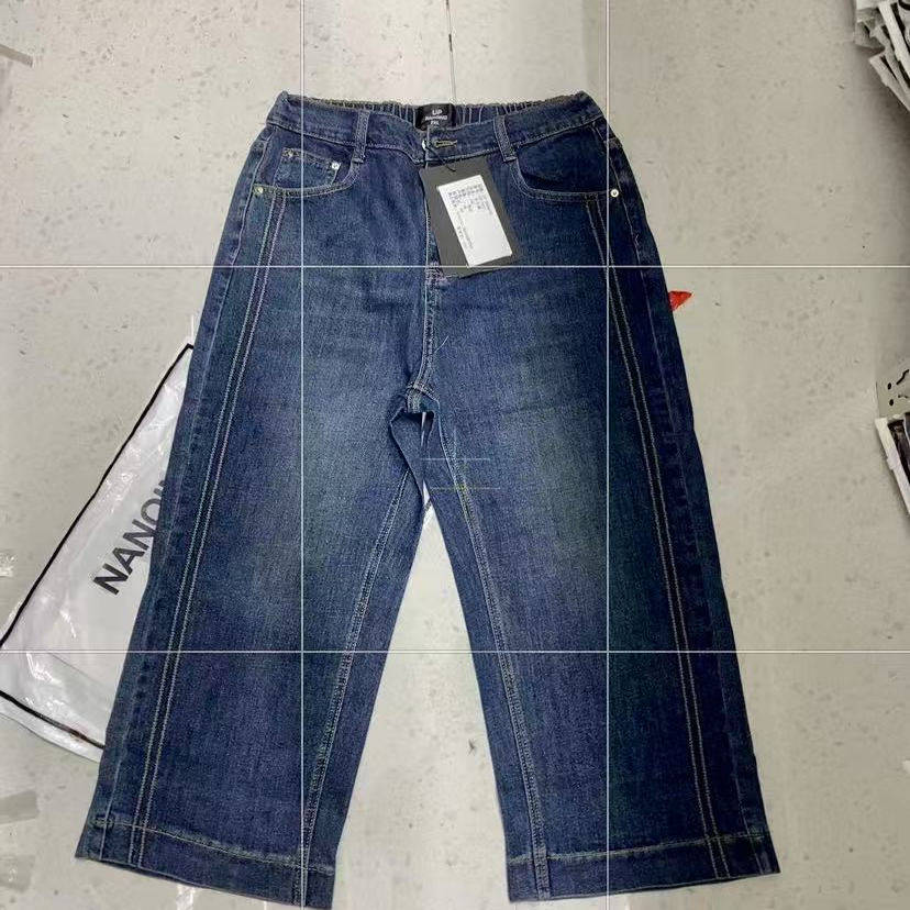 UP大码蓝色窄版直筒牛仔裤女秋季新款大码胖mm高腰弹力九分裤3021