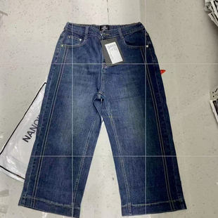 UP大码蓝色窄版直筒牛仔裤女秋季新款大码胖mm高腰弹力九分裤3021