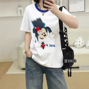 3号上新~宜语析超好看印花正肩短袖纯棉撞色圆领卡通T恤女5923