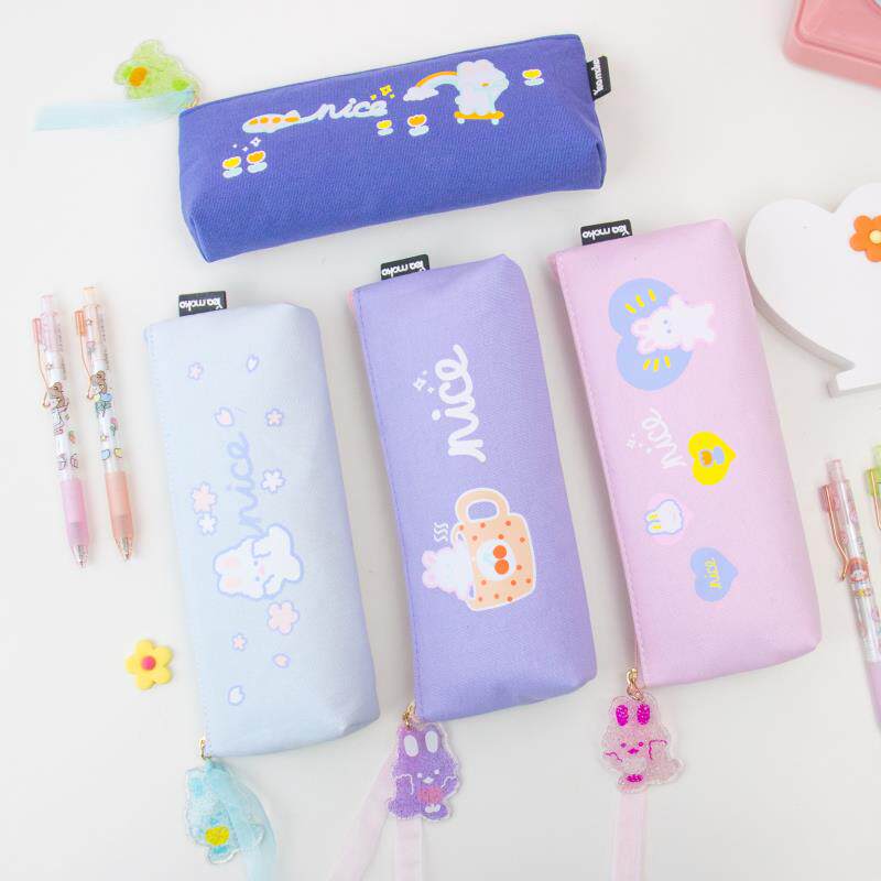 小清新少女心文具袋收纳袋铅笔袋 moko 南希兔系列大三角帆布笔袋