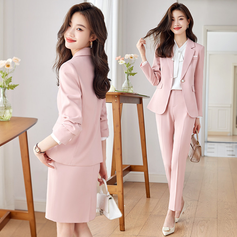 高级感粉色西装套装职业服装播音主持艺考正装工作服高端女士西服