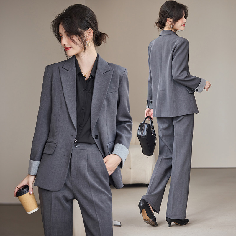 灰色西装套装女2026新款高智级感职业正装松弛女士穿搭西服外套秋