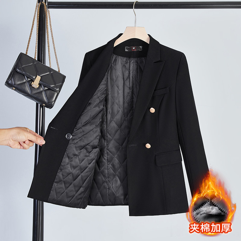 黑色加棉西装外套女 2025新款职业通勤西装套装 修身正装西服春秋