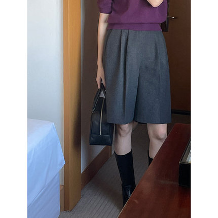 大艾的殿 短裤女秋冬通勤气质直筒裤简约五分裤高腰西装中裤靴裤
