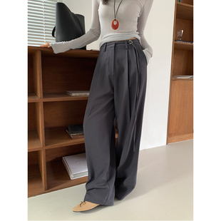 adainthepark老钱风高腰阔腿裤 女灰色垂感显瘦遮跨慵懒百搭休闲裤