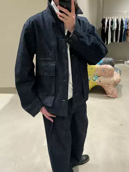 Lemai Style Multi-Pocket Cargo Jacket Washed and Distressed Casual Short Wide Lapel Pure Cotton Denim Jacket