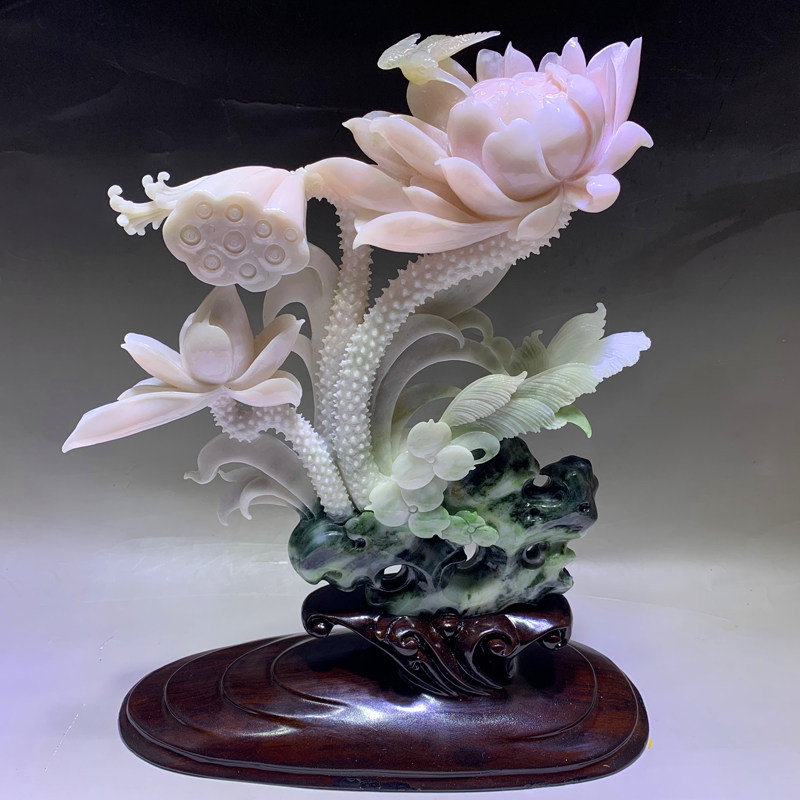 中国四大名玉南阳独山玉荷花摆件作品鉴赏送礼佳品