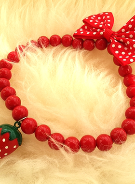 宠物用品 红色结宠物项链 亚克力串珠宠物饰品 草莓铃铛