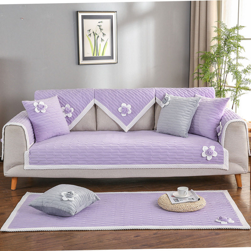 冬天水晶短毛绒沙发 绗缝带花纯色沙发套罩巾实体|ruв категории домашний ткань, подушка/обивка/подушки на диване, подушки на диване - от Buy2taobao.com для оказания профессиональной услуги покупки агента Taobao