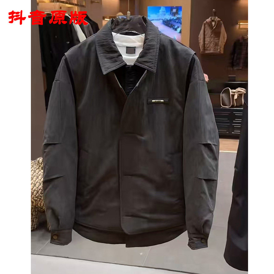 假两件轻薄款羽绒服男士秋冬季24新款潮流翻领夹克男款冬装外套潮