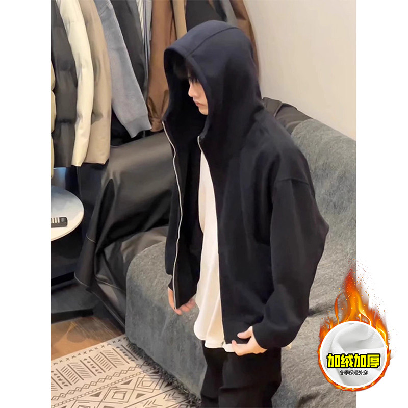 cleanfit重磅秋冬加绒连帽外套潮