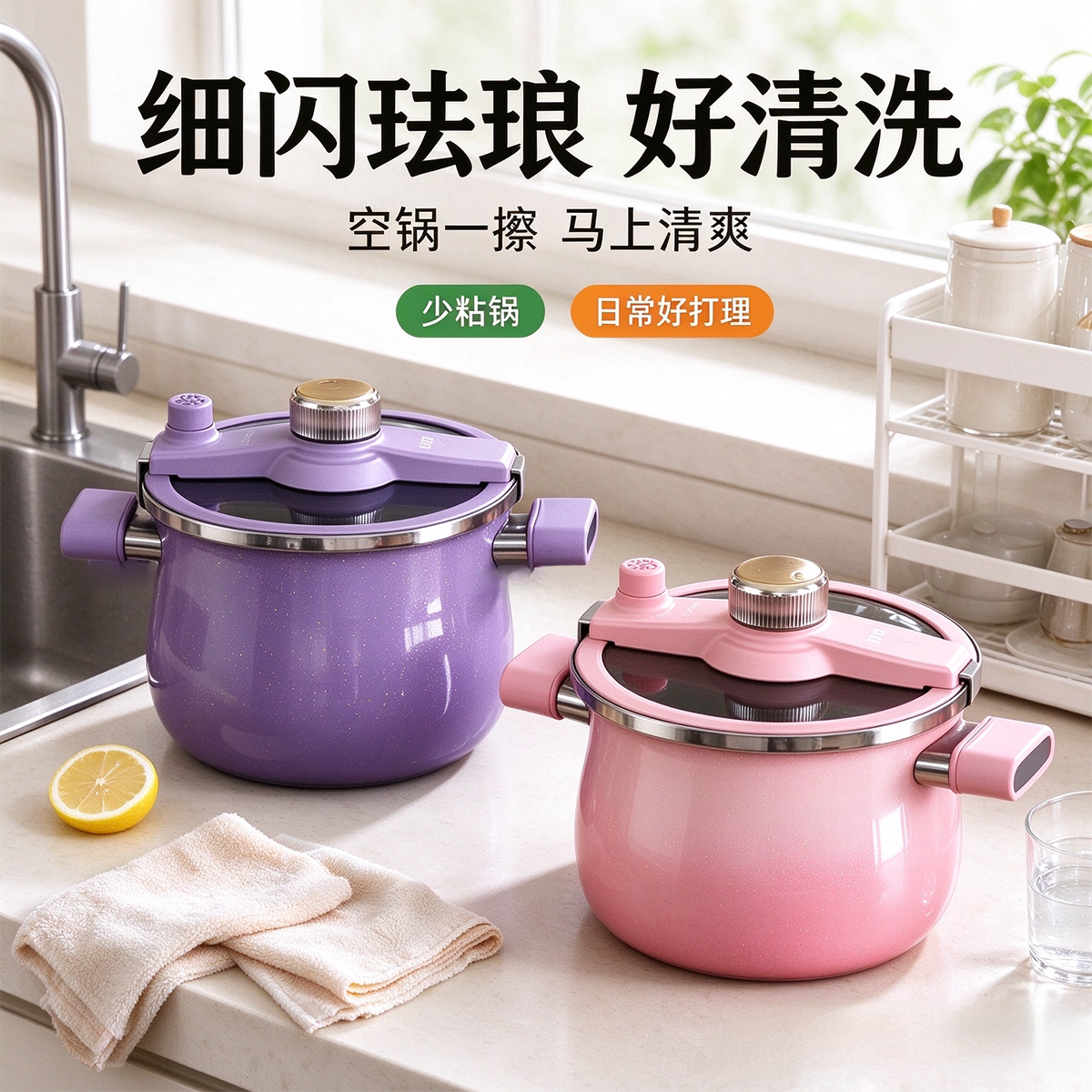 大牌同源4L双耳微压炖锅可当火锅焖煮锅开盖钛珐琅明火电磁炉通用