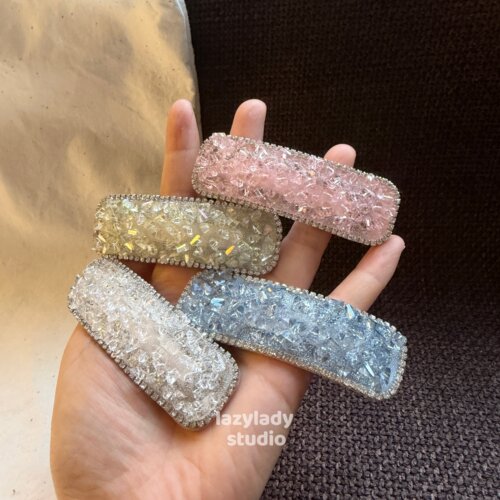 Blingbling长方形仿水晶BB夹 碎发夹子 纯色侧边精致发卡女