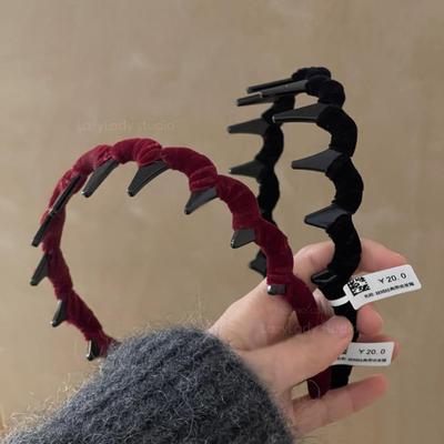 布艺齿梳复古丝绒波浪倒插梳发箍高颅顶头箍洗脸发饰发卡女