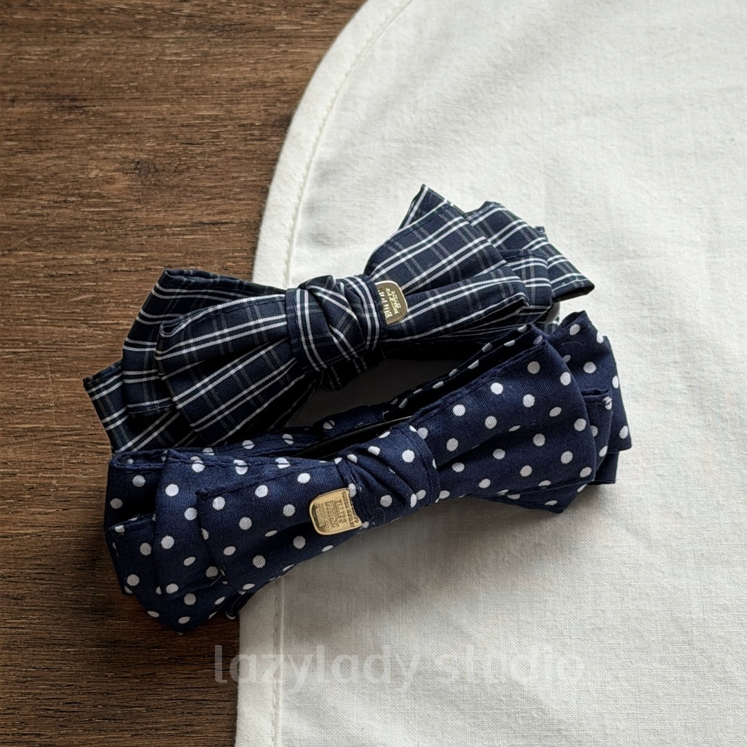 5色！棉麻材质学院风格纹波点纯色蝴蝶结香蕉夹 竖夹扭扭夹盘发夹