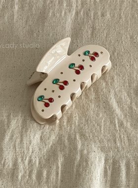 精致小众 复古可爱樱桃闪钻中号发抓 抓夹后脑勺抓夹鲨鱼夹发饰女