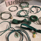 15个手工作 文艺发绳墨绿色系基础扎发皮筋手链发圈森女系头绳女