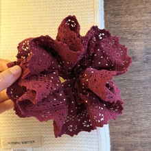 清！原26 双层蕾丝镂空花边发圈 酒红色大肠圈高级感头花发饰发绳