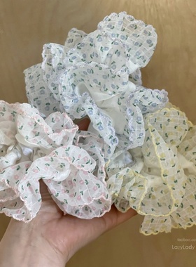 清！原19 轻盈清新肠圈 少女心丸子头甜美印花盘发头花发圈发绳女