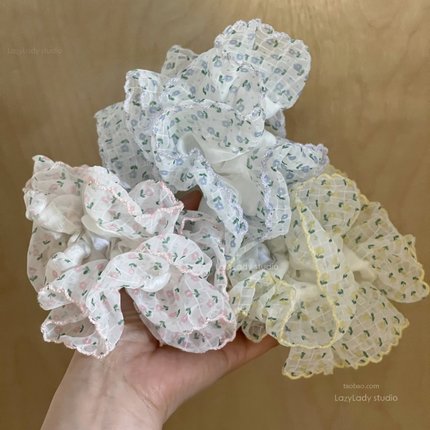 清！原19 轻盈清新肠圈 少女心丸子头甜美印花盘发头花发圈发绳女