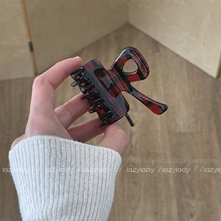 高货 酒红格纹鲨鱼夹盘发夹子后脑勺高级感抓夹品质发抓女 纯醋酸
