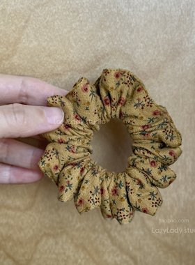 棉麻 复古姜黄色小碎花褶皱肠圈 小众头花头花马尾发圈发绳头绳