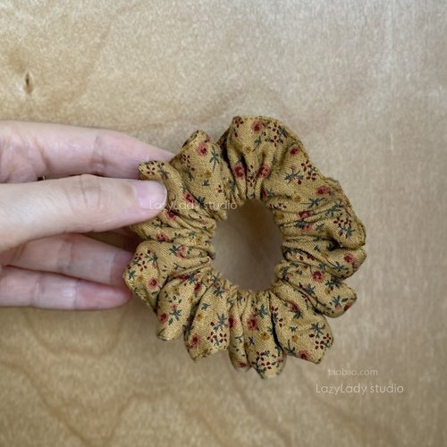 棉麻 复古姜黄色小碎花褶皱肠圈 小众头花头花马尾发圈发绳头绳
