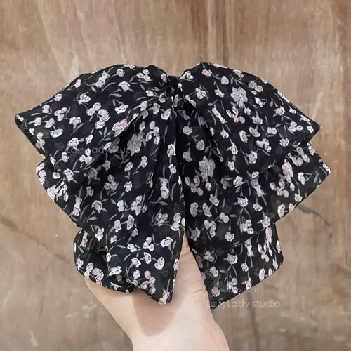 垂坠感好~超仙碎花蝴蝶结马尾夹 半扎发也仙气 鲨鱼夹盘发夹子