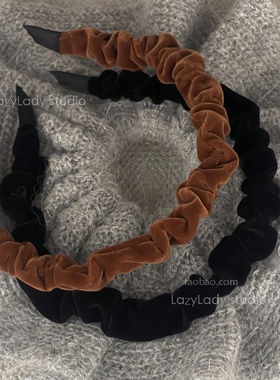 基础但品控hen好 高货秋冬丝绒褶皱花苞细发箍气质纯色头箍发卡女