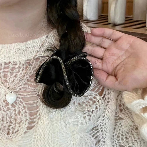 砂糖钻卷边秋冬丝绒黑色头花