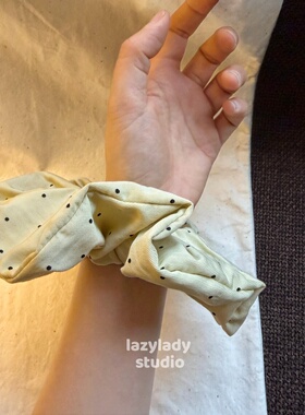 清！原23 奶黄色小波点俏皮芭蕾风肠圈棉麻温柔清新马尾发圈发绳