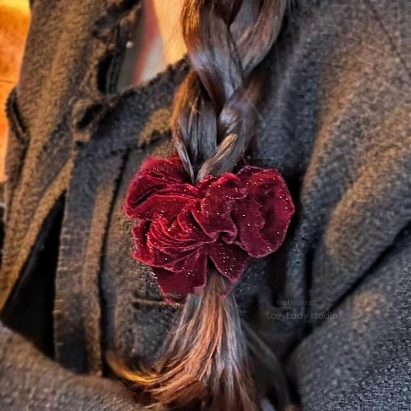 满天星 高品质大肠圈深酒红细闪丝绒头绳圣诞新年节日氛围发绳