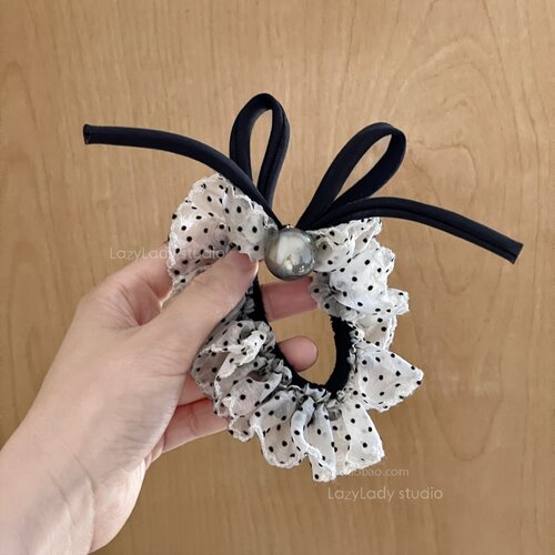 弹力chao大！很温柔波点发圈头花 实用好用肠圈发绳发饰头绳