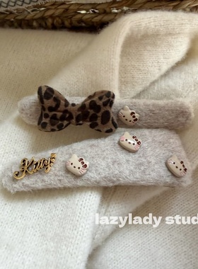 清！原27 一对装~可爱猫咪卡通豹纹蝴蝶结发夹侧边发夹碎发夹子女