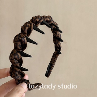 软骨架 豹纹丝绒齿梳发箍 打造高颅顶头箍 外出洗脸发卡发饰女